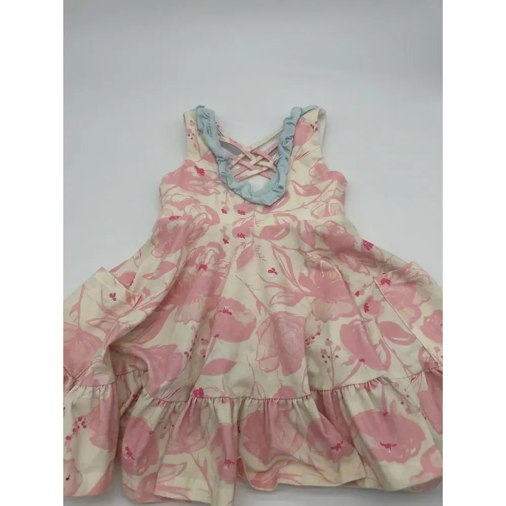 SweetHoney Floral Dress 2T Pink Cream Ruffle Twirl Cotton Stretch Toddler